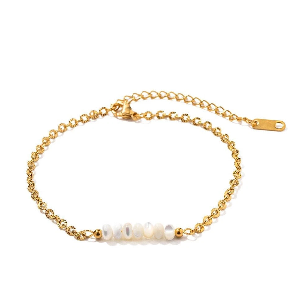 "Stylish 18K Gold Plated Shell Texture Rolo Link Gold Chain Bracelet – 9.5 Inch"
