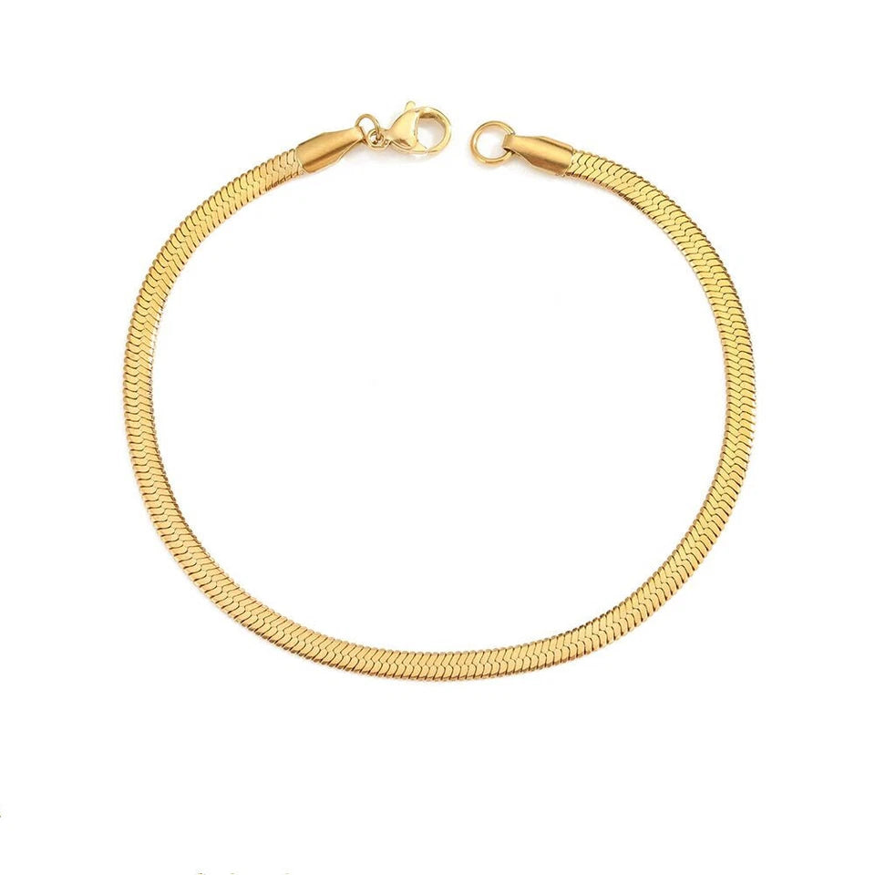 "14K Gold Herringbone Snake Chain Bracelet – 3-5mm"