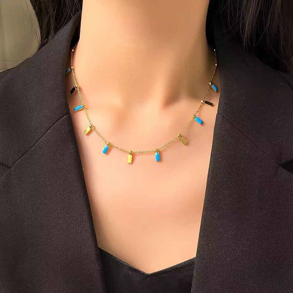 Gold Blue Enamel Pendant