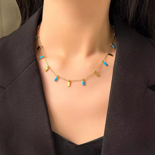 Gold Blue Enamel Pendant